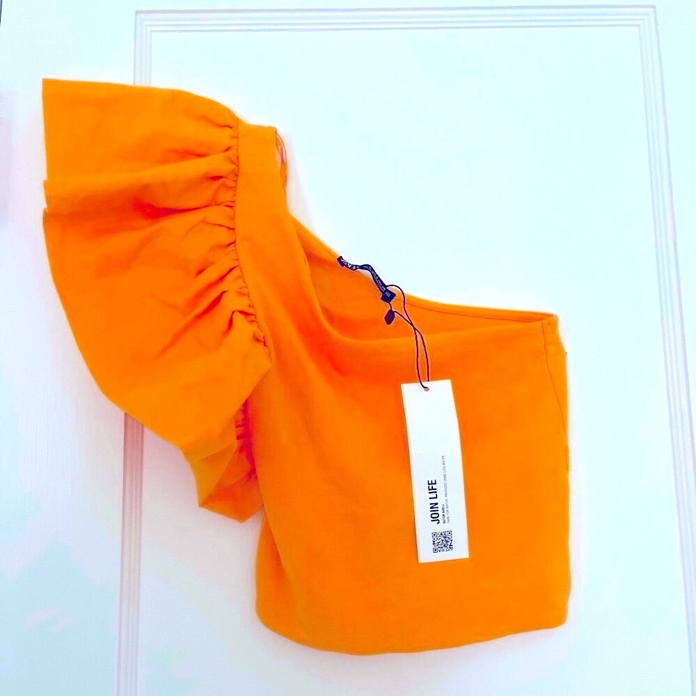 Zara Orange One-Shoulder Top